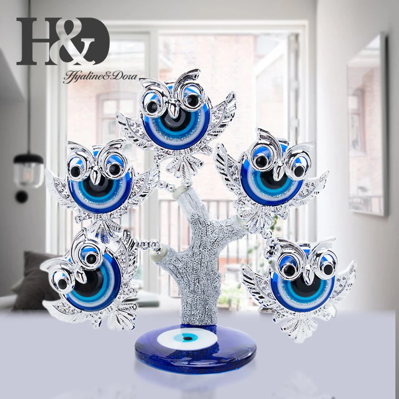 H& D Fengshui Сова Lucky турецкий синий сглаза дерево фигурка защита для денег Дерево удача Декор для дома подарок на удачу