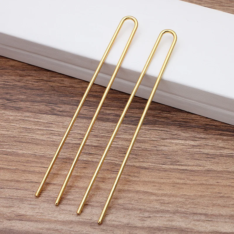 10pcs DIY Hair Sticks 110x2mm Raw Brass Gold Color U shape Hair Pins Blank Base Setting For Women Jewelry Making