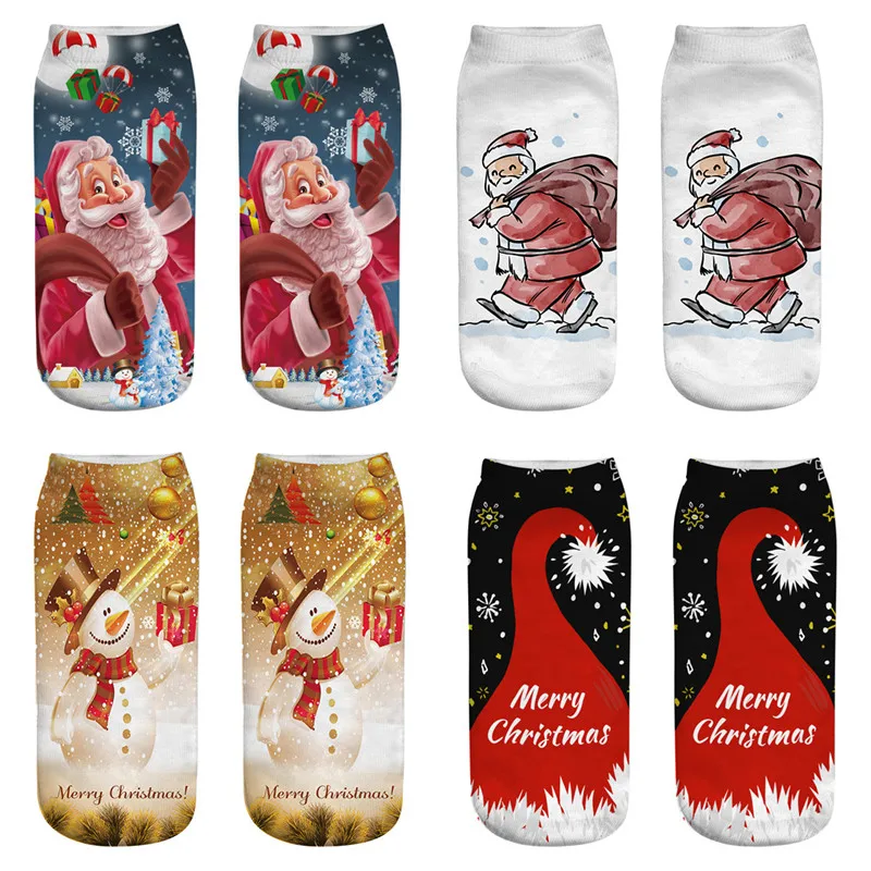 Зимние хлопковые прямые рождественские носки для мужчин и женщин с 3D принтом, забавные короткие Носки с рисунком, Носки с рисунком, новогодние подарочные носки