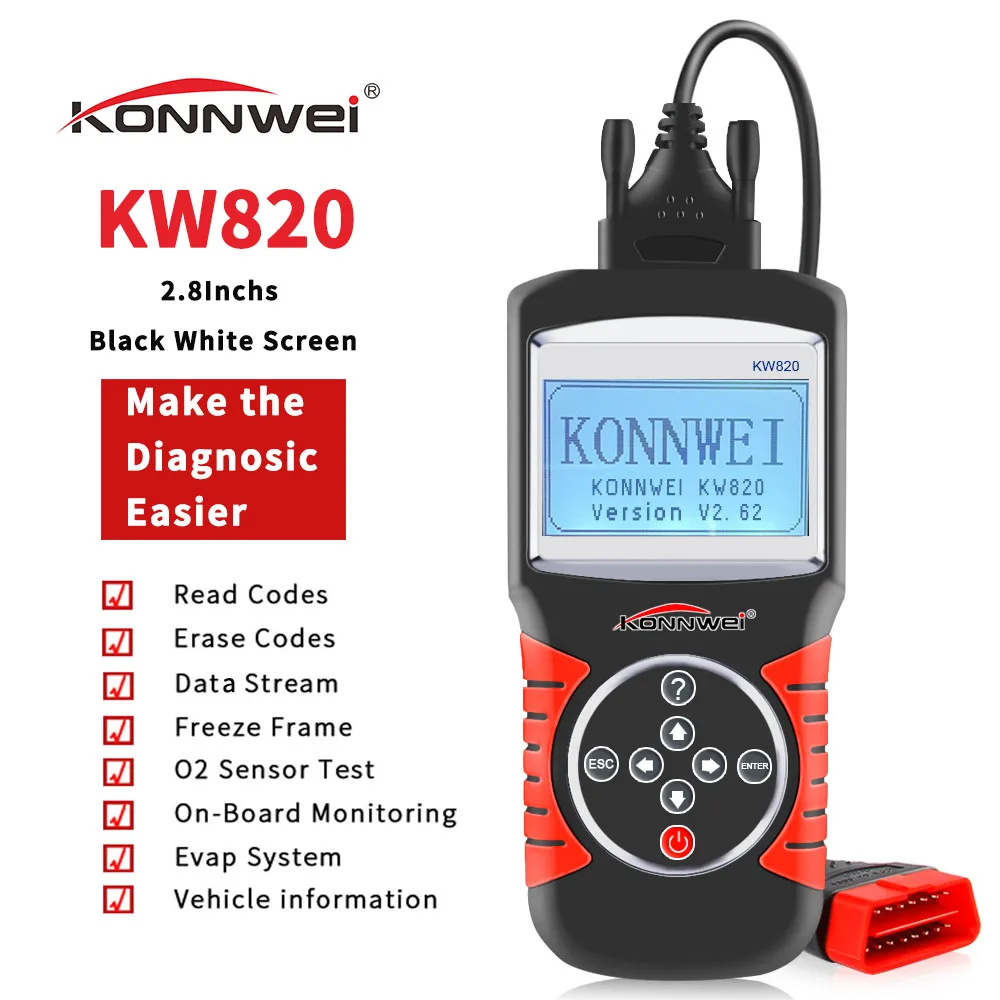 KONNWEI KW820 OBD2 диагностический инструмент Многоязычный Автомобильный сканер OBDII автомобильный считыватель кода двигателя