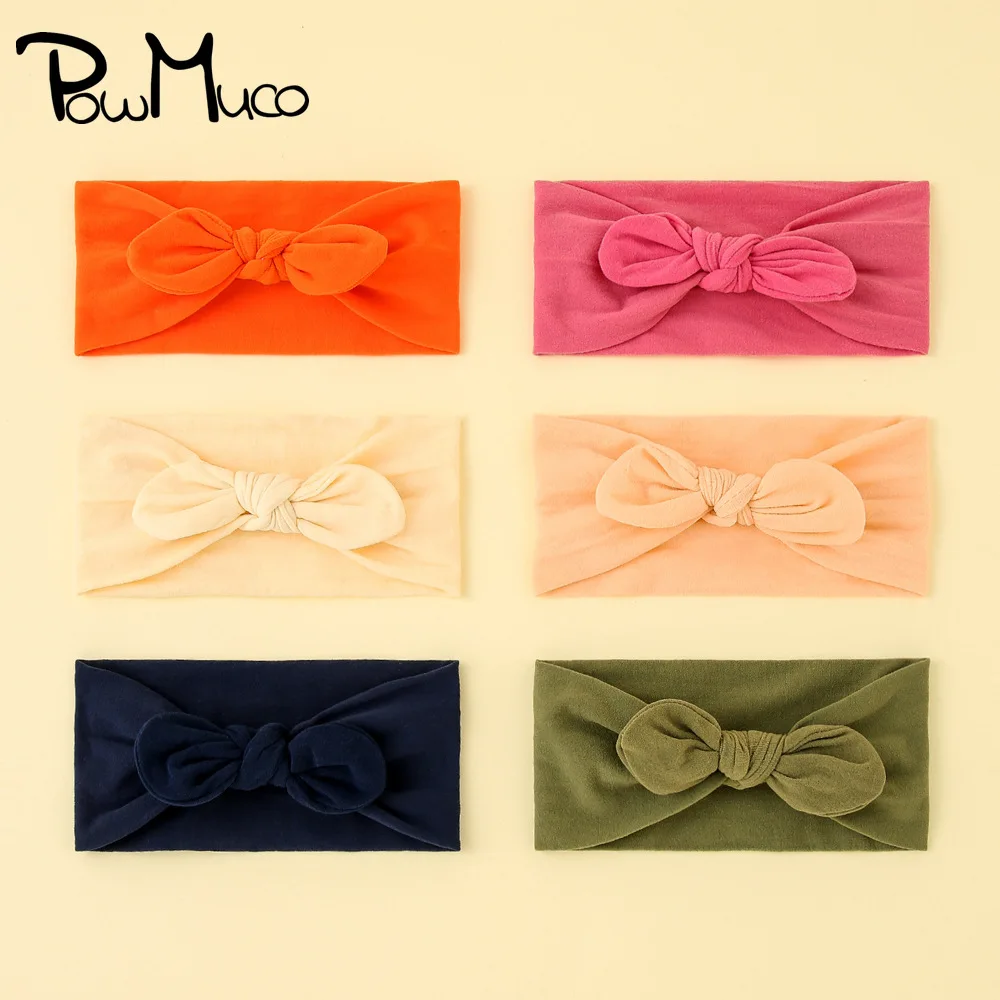 

Powmuco 6pcs/lot Lovely Handmade Bunny Ears Elastic Hairband Baby Girls Solid Color Knotted Nylon Headband Newborn Headwear