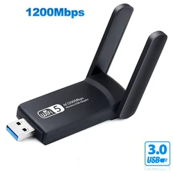 Adaptador wi fi usb3.0 2.4ghz/5.8ghz, placa de rede sem fio lan, 1200mbps receptor wi fi externo para computador desktop