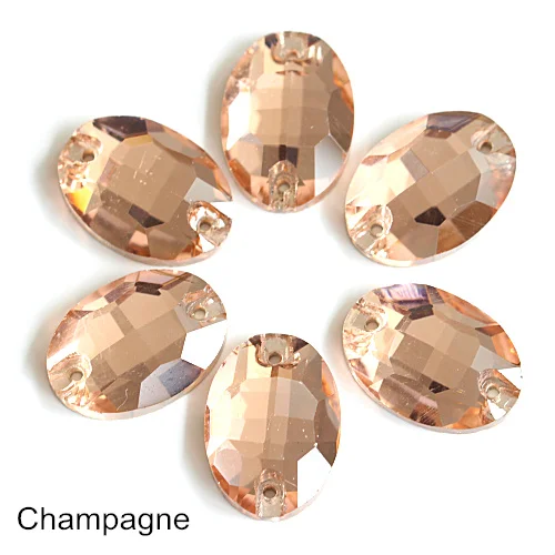 Овальные стеклянные стразы хрустальные пришивные стразы с плоской задней стороной Красочные стразы для шитья стразы пришивные стразы свадебное платье B2704 - Цвет: Champagne