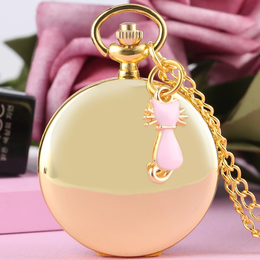 Exquisite Color Diamond Case Cover Pocket Watch Girls Sailor Moon Necklace Clock Female Pink Cat Accessoy 3