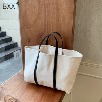 

[BXX] Canvas Patchwork PU Leather Crossbody Bags For Women 2020 Summer High Capacity Shoulder Handbags Female Travel Bag HN666