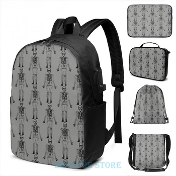 

Funny Graphic print Skeleton USB Charge Backpack men School bags Women bag Travel laptop bag