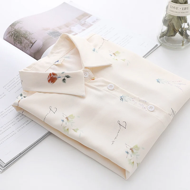 

Japanese Casual Sweet Shirt Women Floral Printed Leisure Long Sleeved Female Vestido Chiffon Shirt Blouses Mori Girl U179