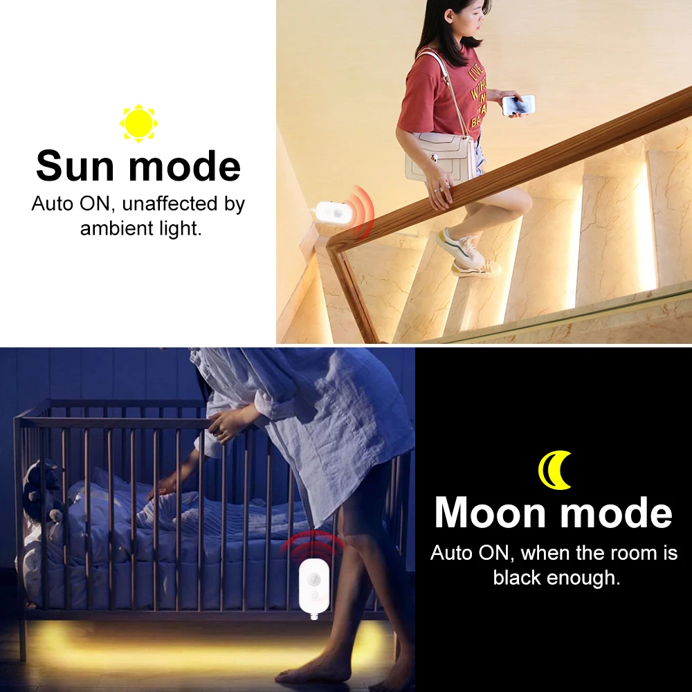 USB Under Cabinet light LED Strip led Night Lamp 5V Wireless PIR Motion Sensor LED light for kitchen Stairs Wardrobe Bed Side