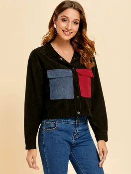 

Womens OL Commuter Loose Long-Sleeved Casual Botton Pocket Cardigan Short Coat