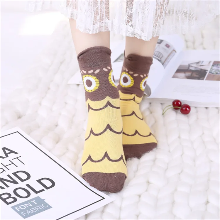 Harajuku Kawaii Women Socks Casual Middle Tube Autumn Winter Cotton Cartoon Cute Animal Dot Print Socks