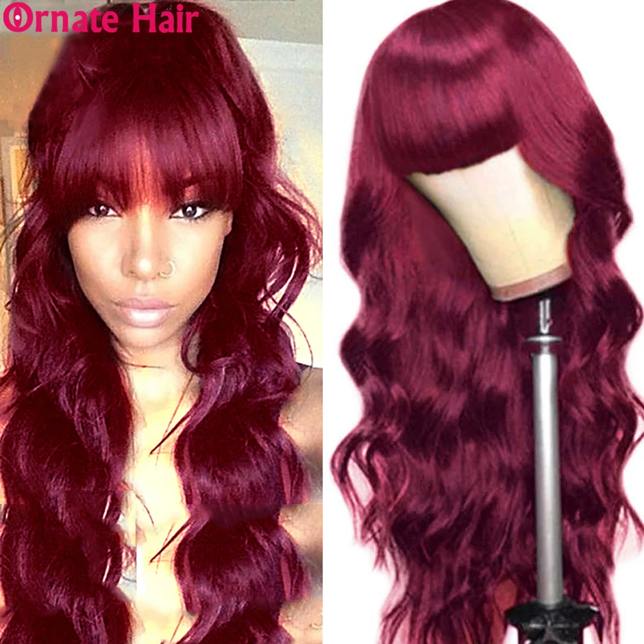 Ornate Body Wave Wig Colored Human Hair Wigs With Bangs Brazilian Hair Wigs for Black Women 8-26 Inch Remy Hair Full-Machine Wig