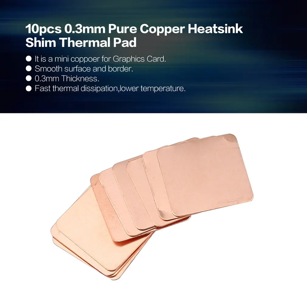 10pcs Pure Copper Heatsink Shim Thermal Pad Barrier for Laptop Graphics Card 20mmx20mm 0.3mm 0.5mm 0.8mm 1.0mm 1.2mm