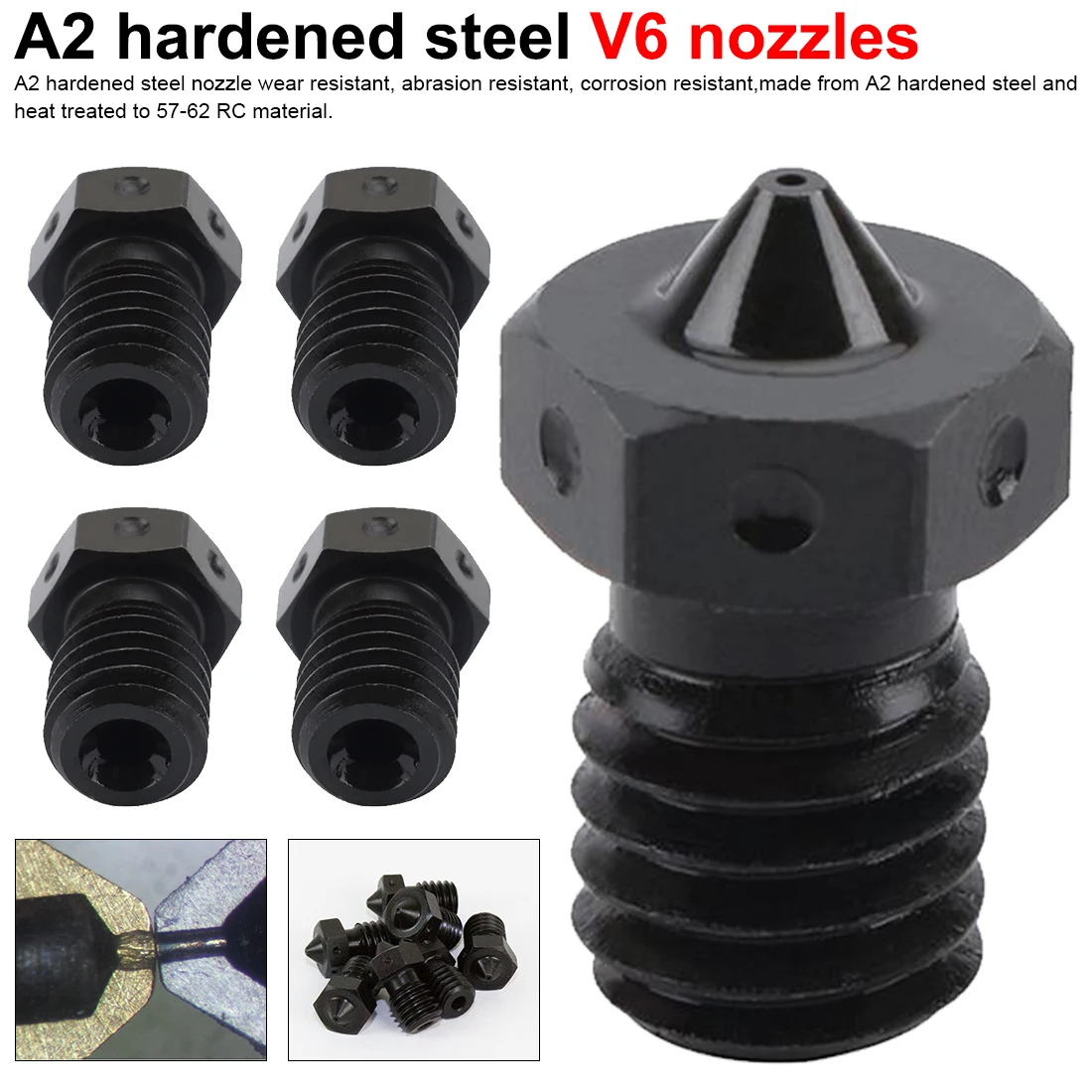 3D printer parts A2 Hardened Steel V6 Nozzles for printing PEI PEEK or Carbon fiber filament for E3D HOTEND printer part