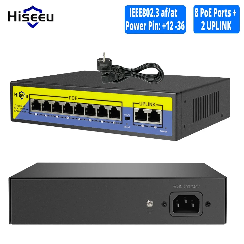 Ceny 48V przełącznik poe 8 portów 2 łącza zwrotne 10 100 mb s IEEE 802.3 na stronie w do kamery IP monitoring bezprzewodowy punkt dostępowy