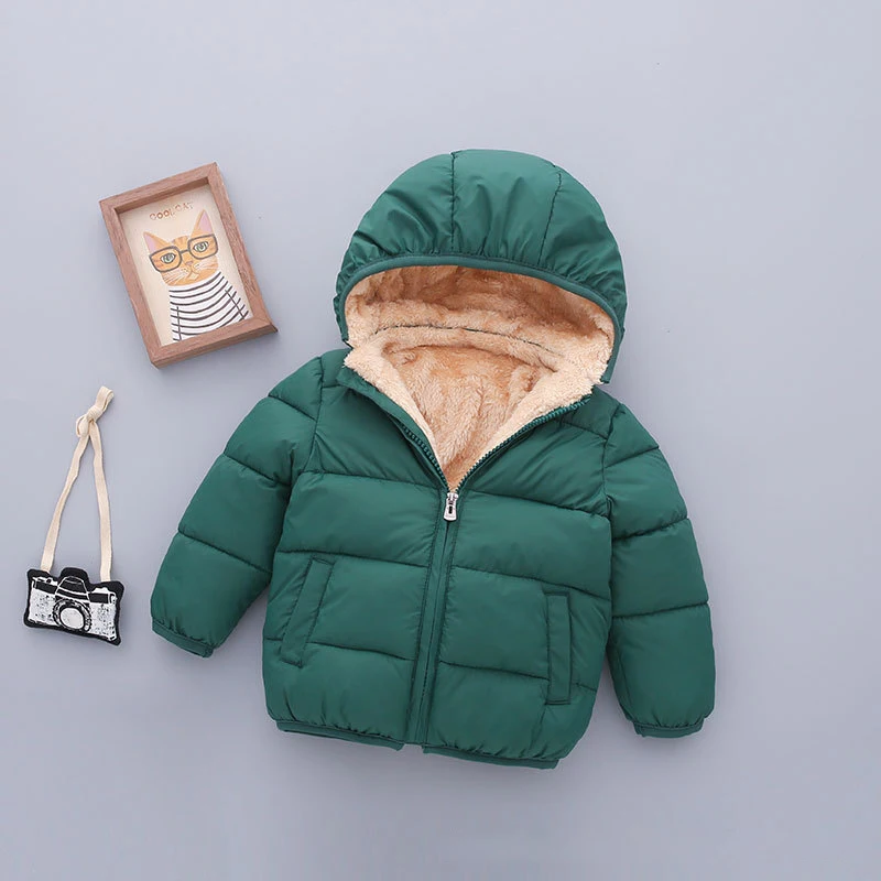 Коллекция года, осенне-зимняя куртка для маленьких девочек, ветровка для мальчиков детская теплая верхняя одежда с капюшоном, пальто Детская одежда для детей возрастом 2, 3, 4, 5, 6 лет - Цвет: Зеленый