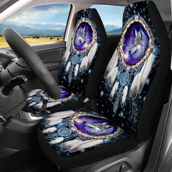 

INSTANTARTS Dream Catcher Wolf Prints Universal Car Front Seat Covers Slip-Resistant Vehicle Seat Cushion Car Interior Covers