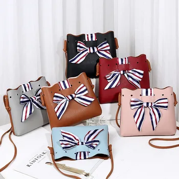 

2020 New Korean Fashion Patchwork Color Bow Scarf Simple Messenger Shoulder Bag Designer Luxury Bucket Phone Purse