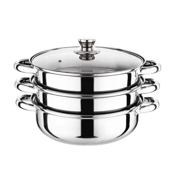 

28cm Visual Cover Large Easy Clean Dual Use Steamer Pot With Handles Kitchen Home Food Maker Stainless Steel Space Saving 3 Tier
