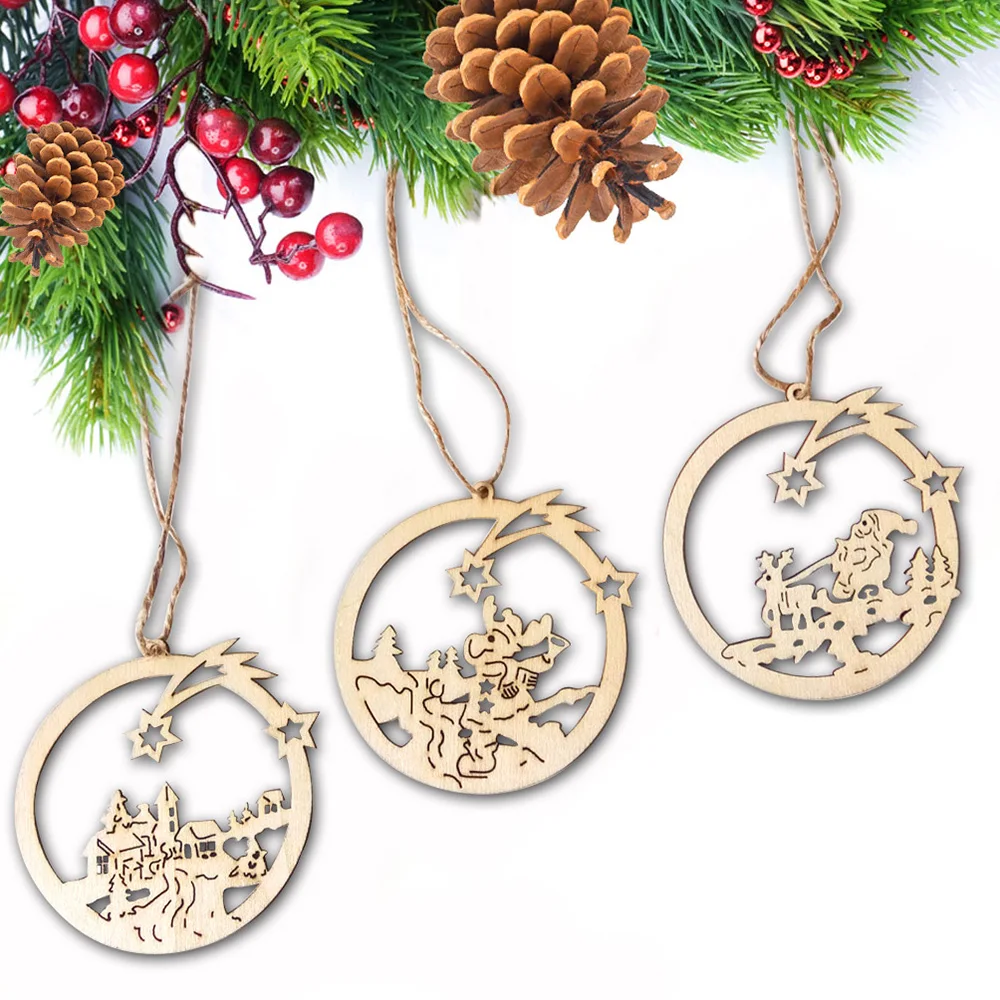 9pcs Set Round Wooden Christmas Decorations Diy Angel Christmas
