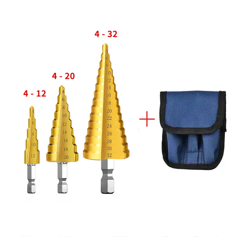 Broca de titanio HSS, herramientas eléctricas de perforación, Metal, acero de alta velocidad, sierra de agujero de madera, paso cónico, 3-12, 3-13, 4-12, 4-20, 4-22, 4-32