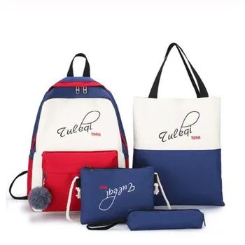 

Casual Canvas Female Book Backpack 4pcs/set Schoolbag Travel Pack Knapsack for Women Teenagers Rucksack Shoulder Bags