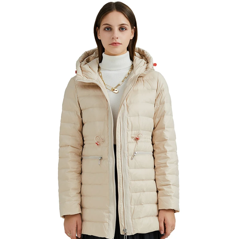 HANYUN Lightweight Water Resistant Down Jacket Women's Hooded Winter Quilted Long Coat