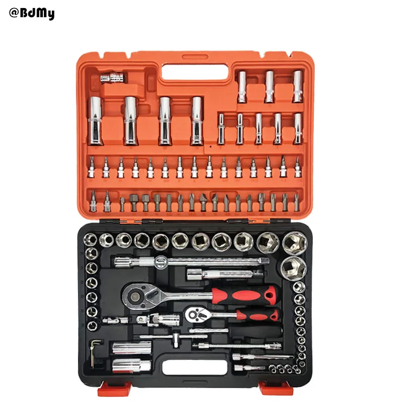 

BDMY 94pcs Combination Tool Professional-Grade Car Repair Socket Wrench Universal Joint Ratchet Wrench Slide Rod Sleeve Set Kits