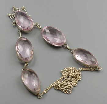 

Pink Topaz Necklace Silver Overlay over Copper, 50 cm, N4508