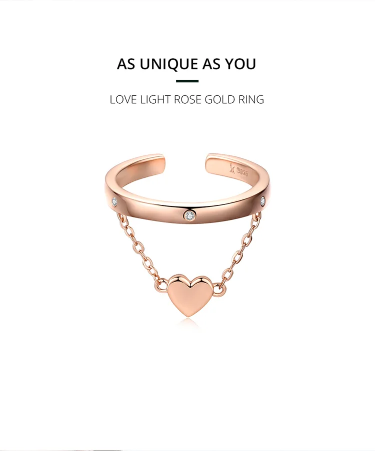 Bamoer Двухслойное обручальное кольцо с сердцем для женщин розовое золото цвет 925 пробы серебро обручение себе ювелирные изделия SCR572