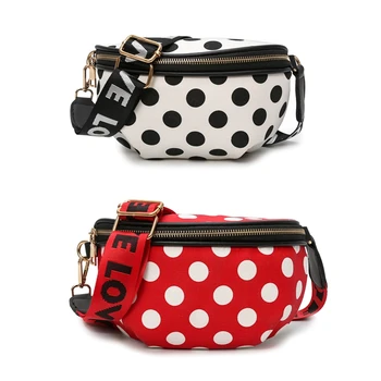 

2x Polka Dot Ladies Pocket Fashion Nylon Pockets Convenient Belt Bag Female Travel Messenger Bag Girls Red & White