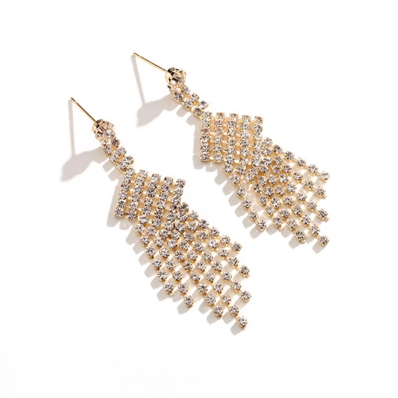 

Gold-Silver Geometric Element Women Metal Earrings Charming Crystal Drop Earring Dress Accessories High Quality Wedding Jewelry