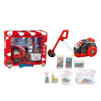 

8Pcs Children Mini Home Appliance Toys Pretend Play Vacuum Cleaner Set Kids Housekeeping Cleaning Trolley Play Set - Red Black