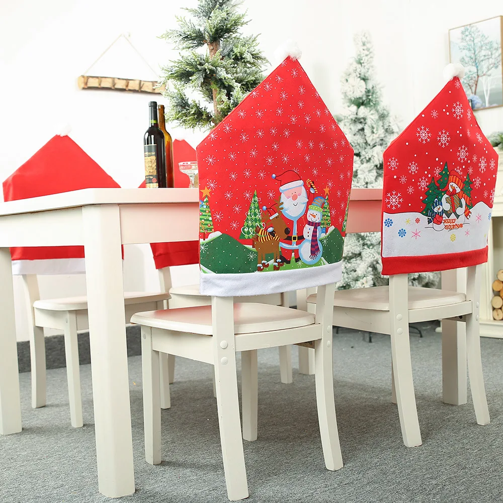 Red Print Dining Chair Covers Christmas Ornament  Santa Claus Snowman Hotel Home Party Decor Chair Cover New Year Navidad 2020 3