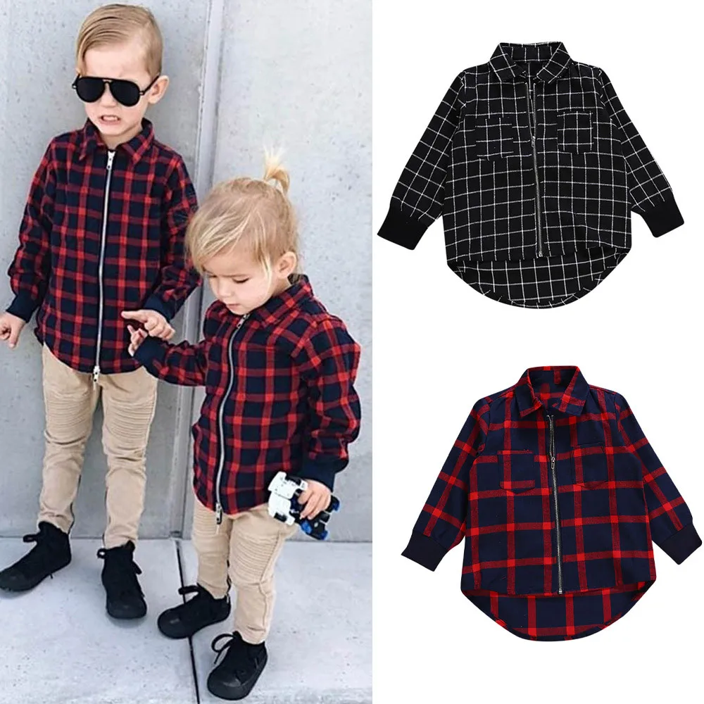 

Toddler Infant Baby Boys Coat Cotton Long Sleeves Turn-down Collar Plaid Jacket Kids Clothing Tops Jaket Outwear HOOLER