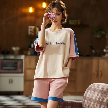 

Mixed colors shorts for women cotton pajamas sets 2 in 1 cartoon kawaii clothes comfortable letter loungwear 2020 summer FG115