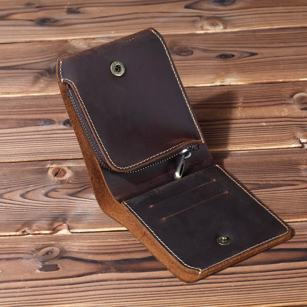 Men Wallets Coin-Pocket Personalised Handmade Retro Genuine-Leather Portomonee Zipper