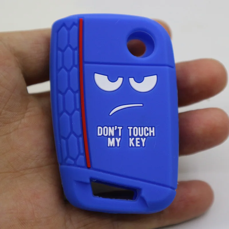 Dont Touch My Key 3 кнопки чехол для ключа автомобиля для VW Golf 7 MK7 Seat Leon 3 Ibiza 4 5 Toledo 4 Arona Ateca Skoda Octavia - Название цвета: Синий