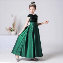 Sequin Girl Dresses Sashes with Bow Satin Formal Princess Gown Party Dress For Kids Girls First Communion Birthday