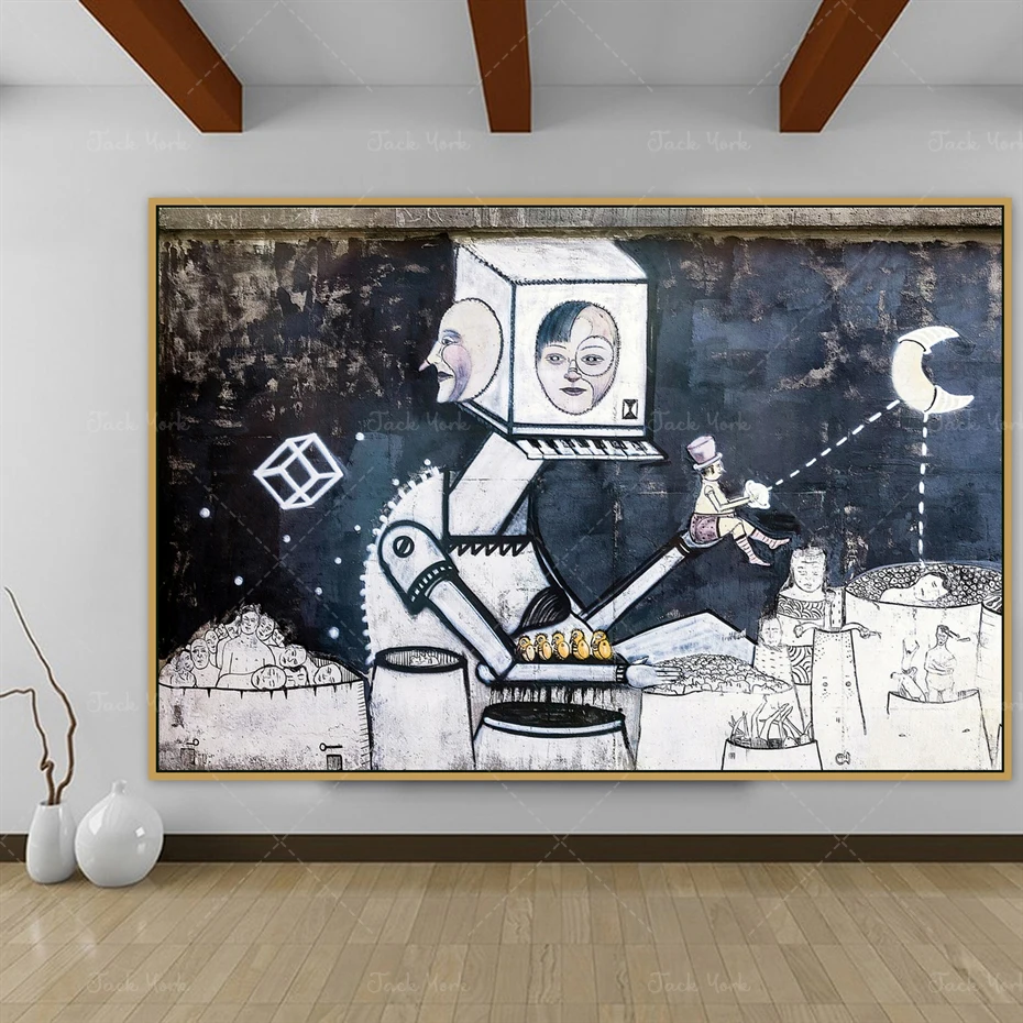 

Moon Urban Street Art Graffiti Wall Art Poster Wall Photo Pictures Wall Art Room Wall Decor Painting Canvas Print