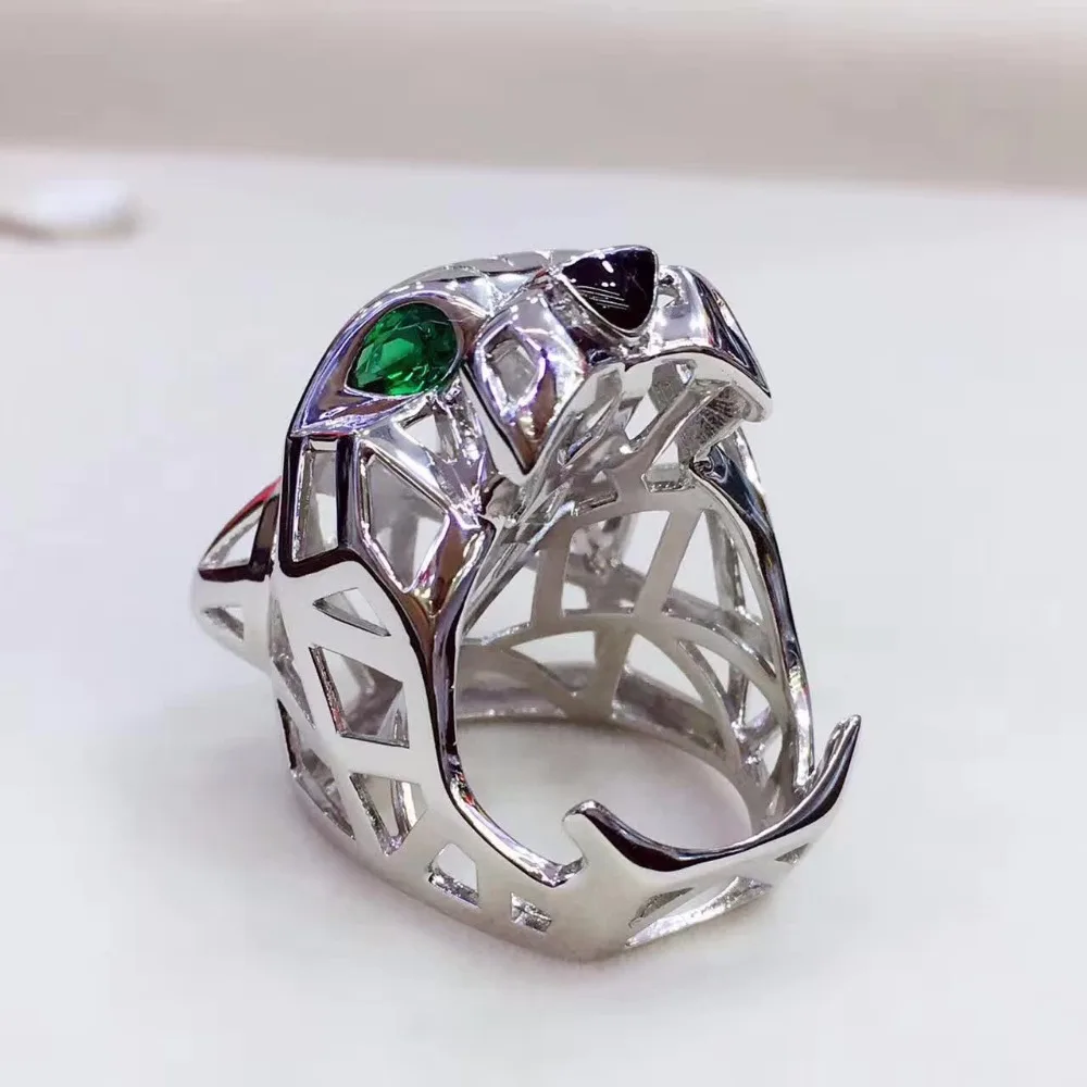 Настоящее серебряное кольцо с пантерой для женщин и мужчин, Стерлинговое Серебро 925 пробы, зеленые глаза, Леопардовый палец, кубический цирконий, кольца, вечерние ювелирные изделия