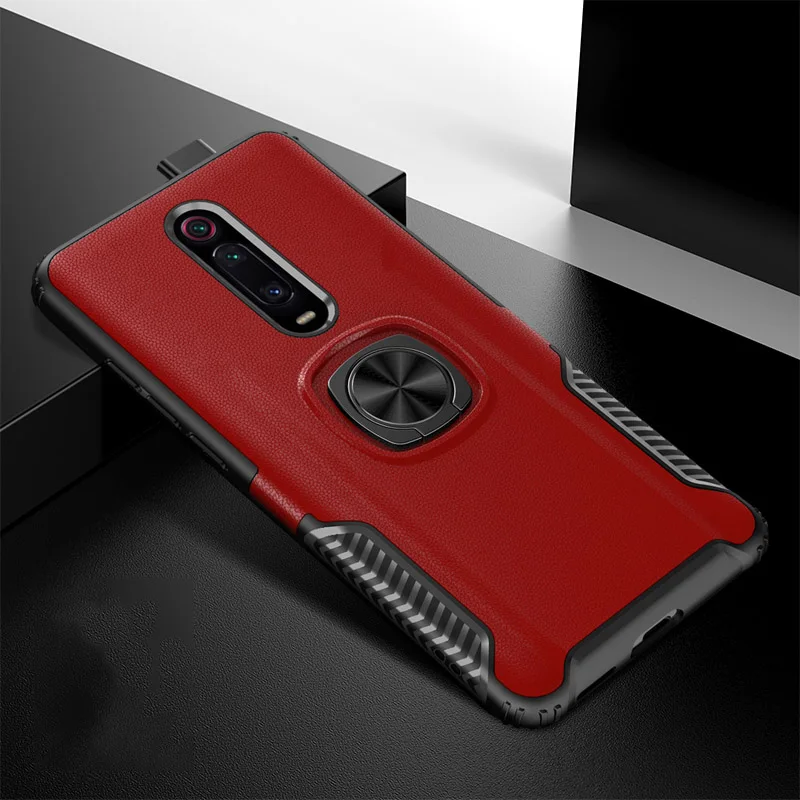 Красный Кожаный защитный чехол с текстурой для Oppo Realme Q 5 3 Pro Чехол F11 Pro R17 Pro V17 подставка с магнитным кольцом противоударный чехол из термополиуретана и силикона - Цвет: Красный