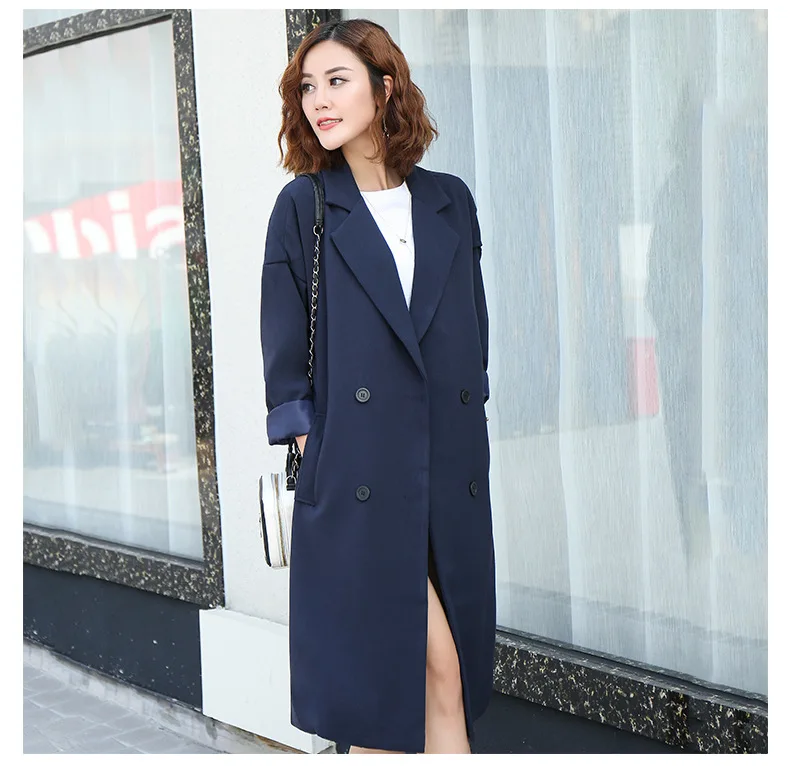 

Autumn And Winter New Style Korean-style Loose-Fit Long Raglan Double Breasted Solid Color Suit Jacket WOMEN'S Cardigan