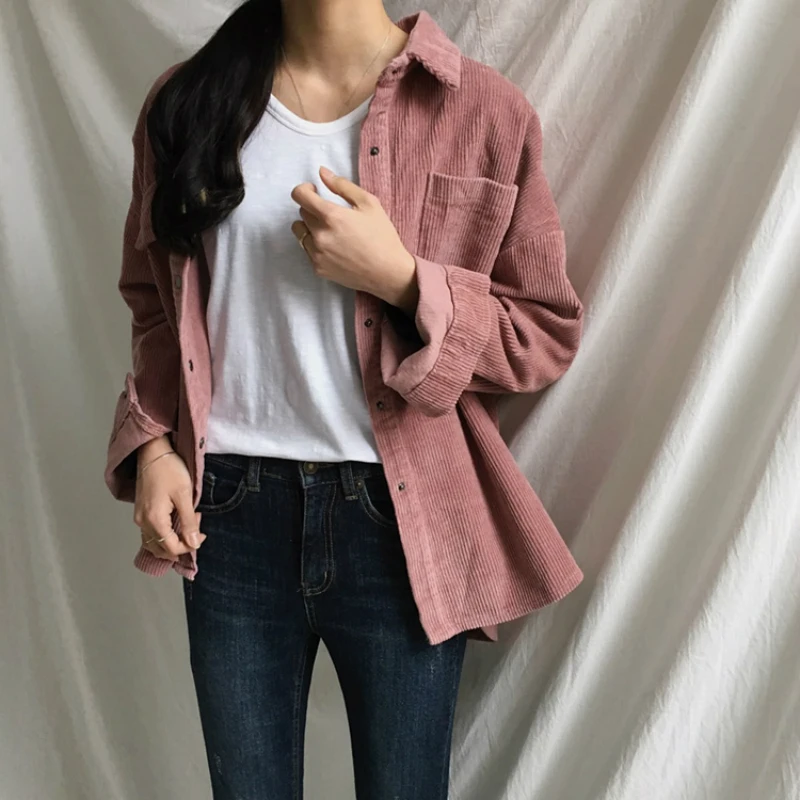 Autumn New Corduroy Blouse Women Fashion Student Solid Long Sleeve Shirt Female Loose Shirt Coat Preppy Jacket Tops CA3488