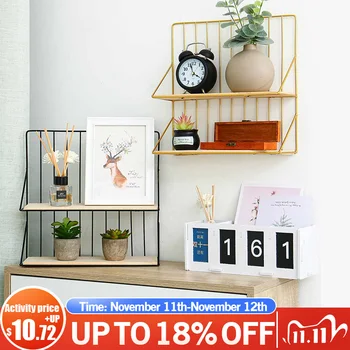 

Double Wall Shelf Mounted Storage Rack Organization for Bedroom Kitchen Wall Shelf Hanging basket shelves Wooden Iron Holder