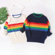 Коллекция года, детские свитера в радужную полоску для мальчиков зимний трикотажный пуловер для девочек повседневная одежда для маленьких девочек от 1 до 6 лет