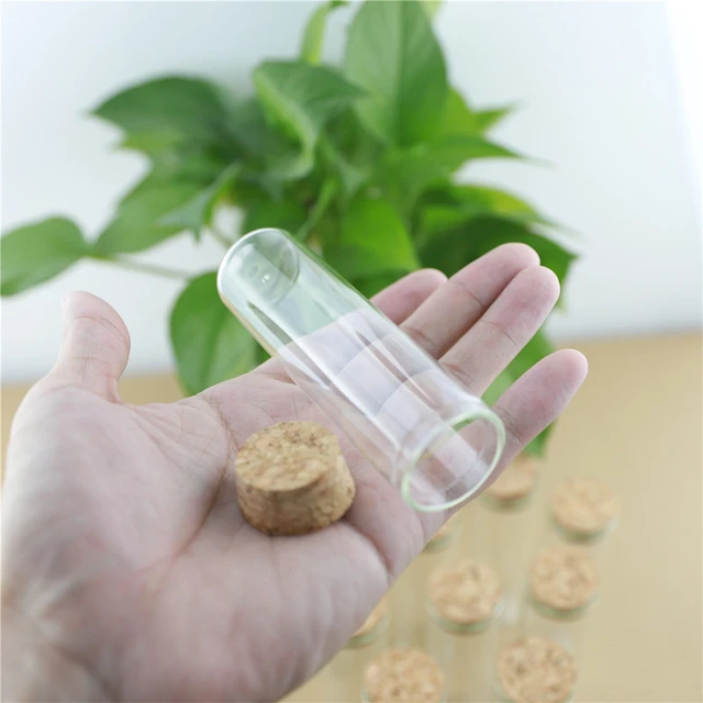 Mini bouteille en verre avec bouchon en liège, 30x100mm, 50ml, 24