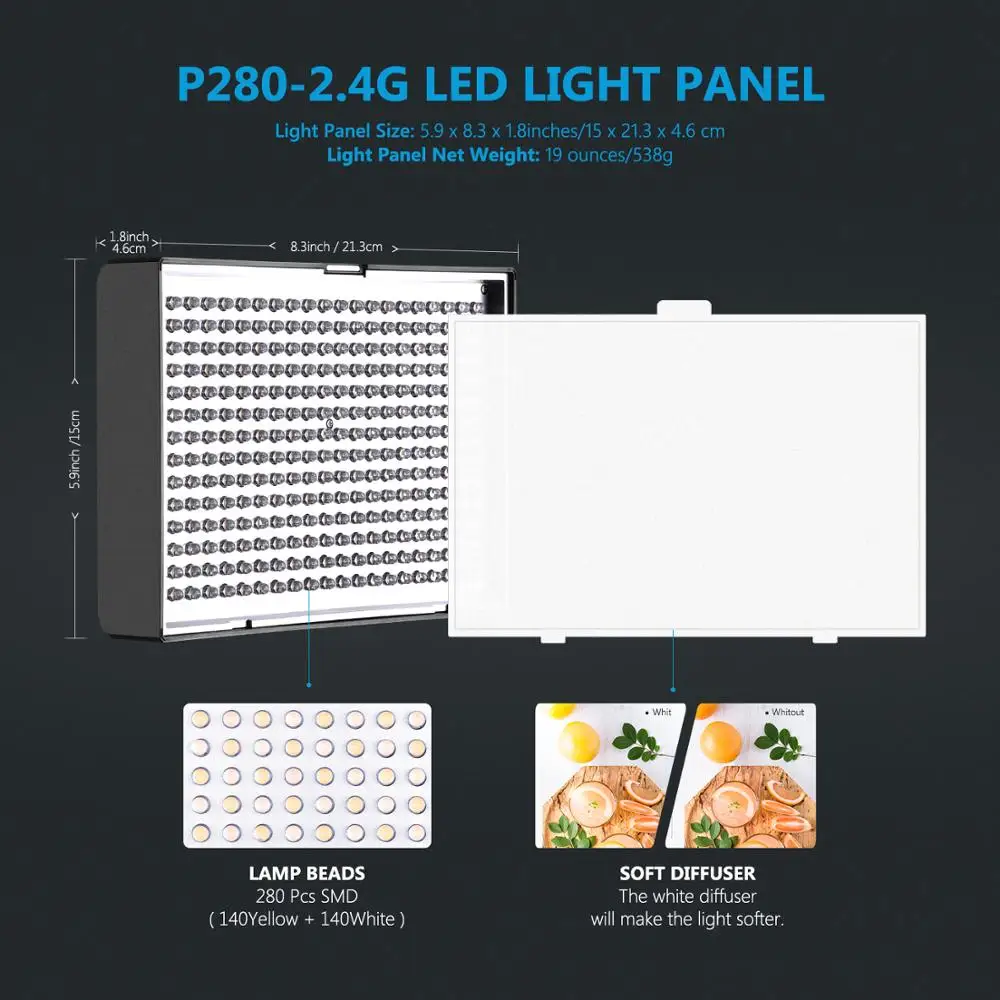 US $135.99 Neewer 2Pack 24G LED Video Lighting Kit BiColor CRI 95 280 LED Panel With 2M Light Stand LCD Display 24G Remote