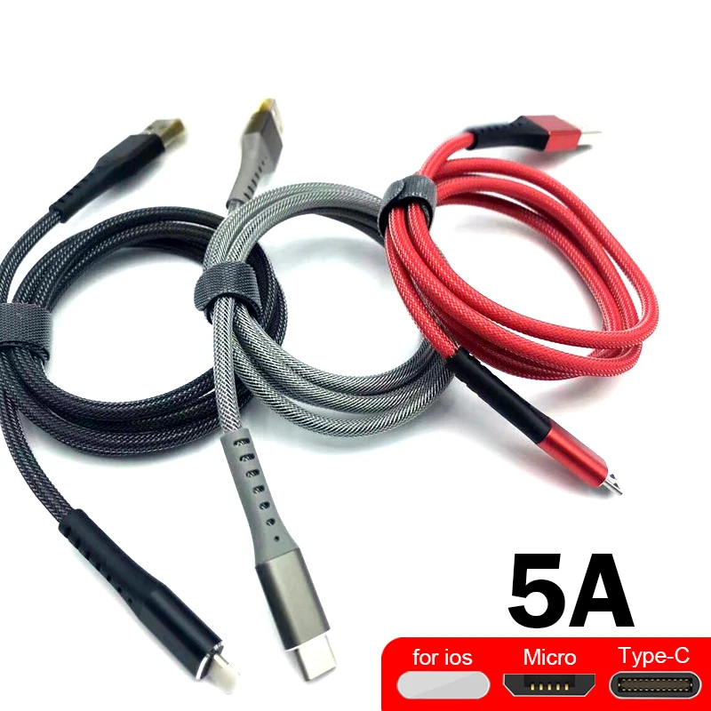 USB Мобильный телефон 5A Android супер зарядное устройство USB линия передачи данных быстрое зарядное устройство кабель для iOS 1 м USB кабель для зарядки данных type-C Micro