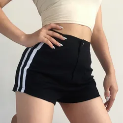 Mini short taille haute en coton pour femme, vêtement moulant, décontracté, couleur unie, rayé sur les côtés, Sexy, mode été 2021 