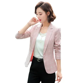 

Ladies Business Professional Jacket Large Size S-5XL Autumn Slim Plaid Full Sleeve Women's Blazer High quality office jacket